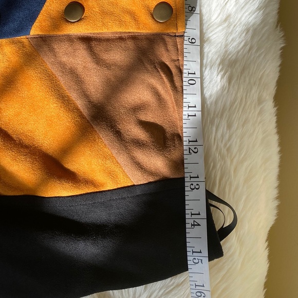 Lunik Perseus Color Block Chevron Suede Skirt Size L - Navy, Black, Ambe… - Picture 9 of 12